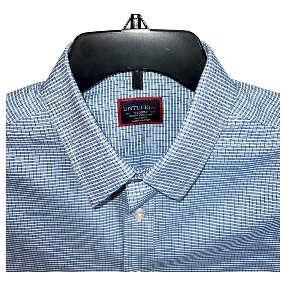 Untuckit Shirt Men’s Size M Blue White Slim Fit Wrinkle Free Button Front Casual - Picture 3 of 7